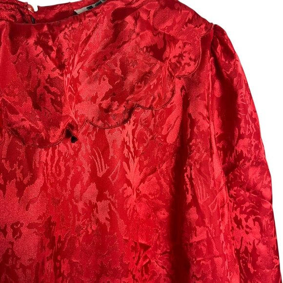 Vintage IFI Size 16 Floral Satin Midi Dress Red 80's Long Sleeve Modest Evening - Picture 2 of 6